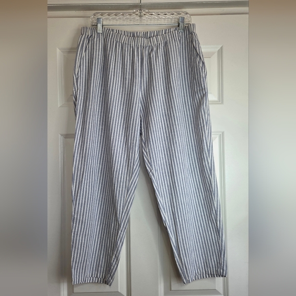 Eileen Fisher Blue Railroad Stripe Hemp & Cotton Pants - Size PL (Petite) - Picture 2 of 7